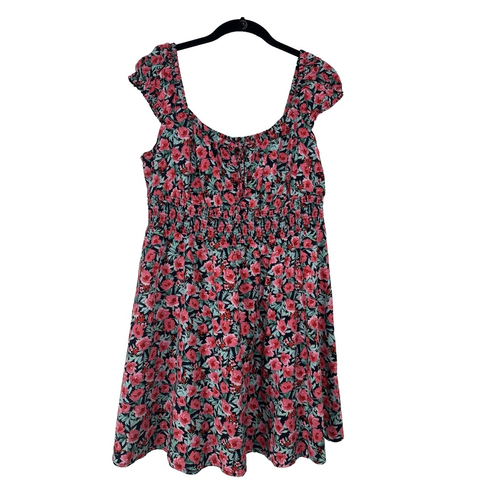 Old Navy Dress Size Large Pink Floral Milkmaid‎ Babydoll Short Coquette Smocked